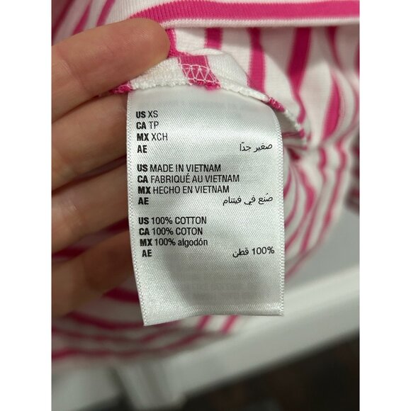 On 34th Striped 3/4 Sleeve Boat Neck Top Pink White Sz XS Cotton Essentials - Picture 7 of 11